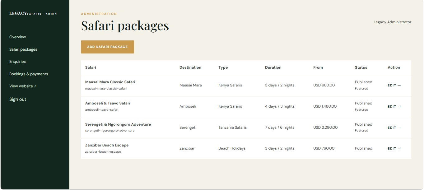 Safari & Tour Operator Management System screenshot 4